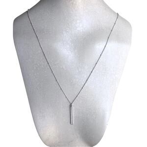 Classic Timeless Silver Plated Small Beads Cubic Zirconia Bar Pendant Necklace